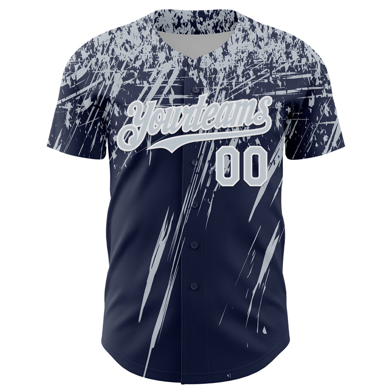 Custom Navy Silver-White Distressed Scratch Brush Stroke Authentic Baseball Jersey view 2