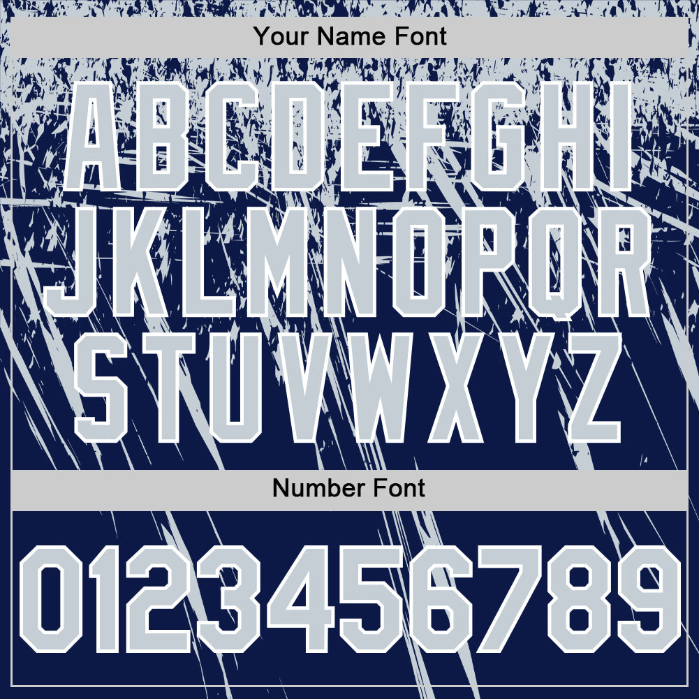 Custom Navy Silver-White Distressed Scratch Brush Stroke Authentic Baseball Jersey view 5