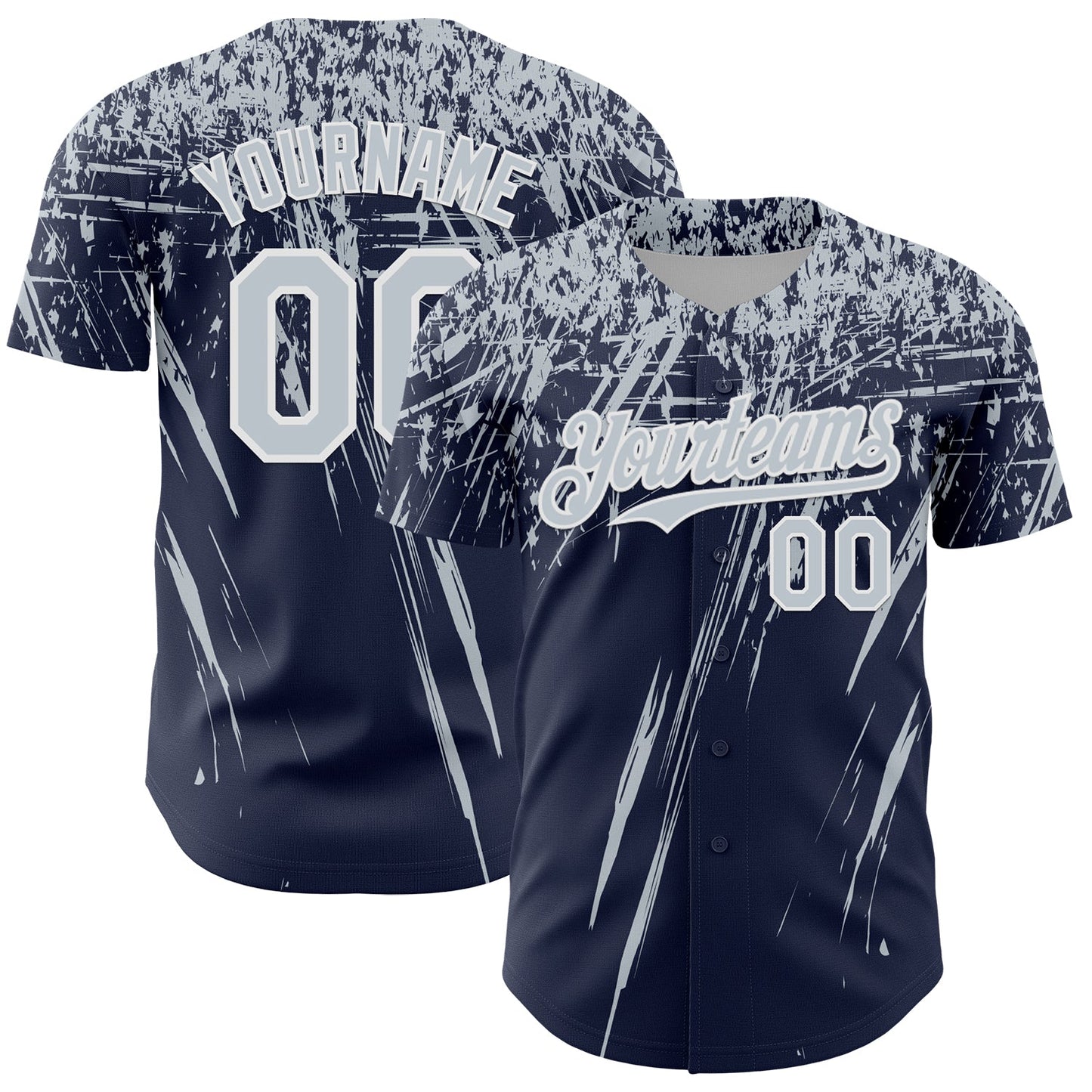 Custom Navy Silver-White Distressed Scratch Brush Stroke Authentic Baseball Jersey - Main View
