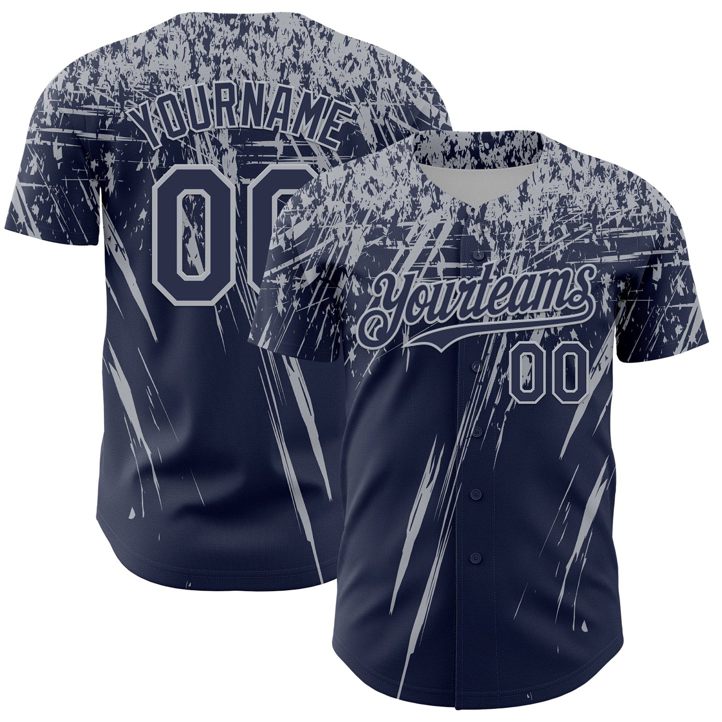 Custom Navy Gray Distressed Scratch Brush Stroke Authentic Baseball Jersey - Main View