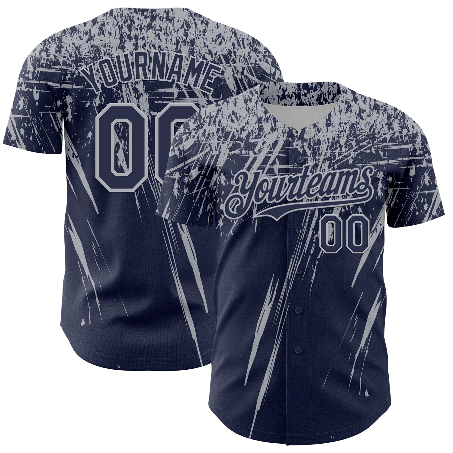 Custom Navy Gray Distressed Scratch Brush Stroke Authentic Baseball Jersey - Main View