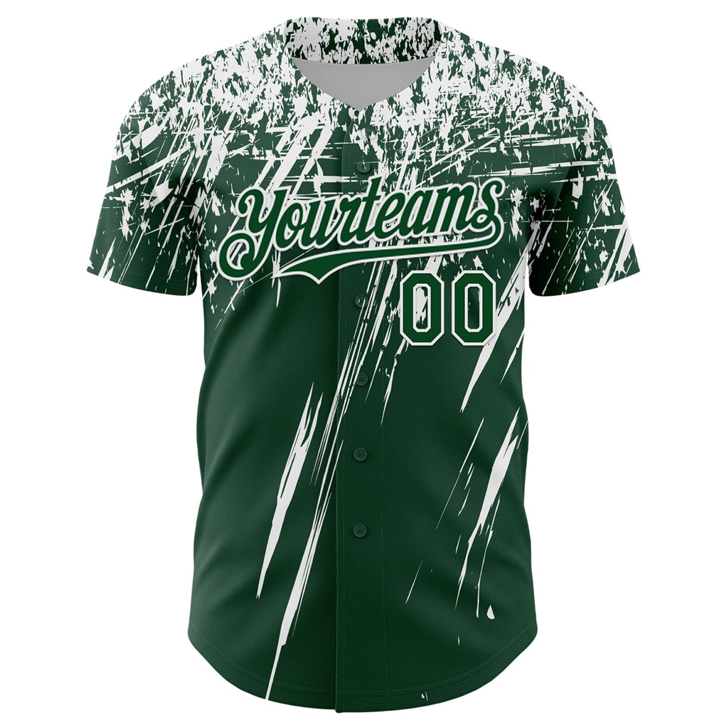 Custom Green White Distressed Scratch Brush Stroke Authentic Baseball Jersey view 2