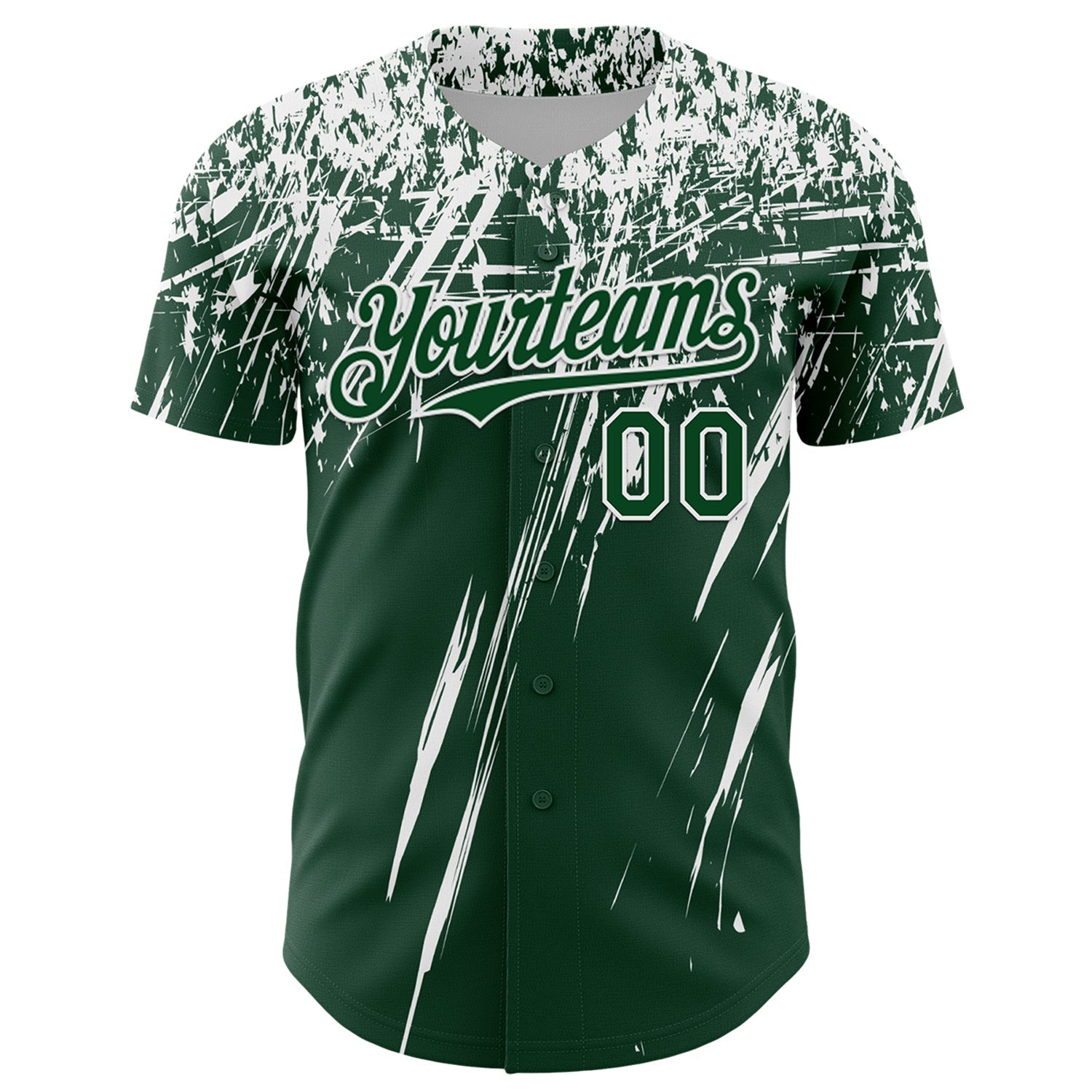 Custom Green White Distressed Scratch Brush Stroke Authentic Baseball Jersey view 2