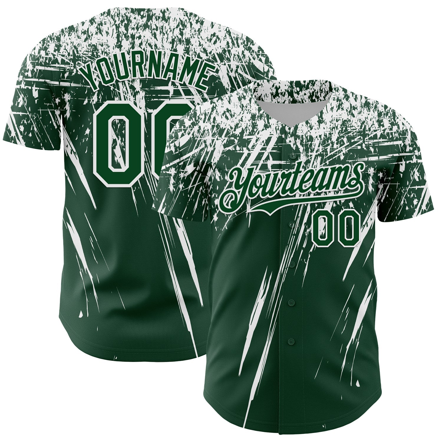 Custom Green White Distressed Scratch Brush Stroke Authentic Baseball Jersey - Main View
