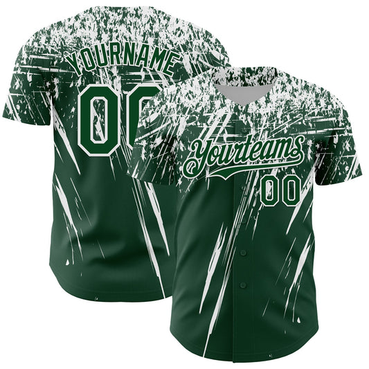 Custom Green White Distressed Scratch Brush Stroke Authentic Baseball Jersey - Main View