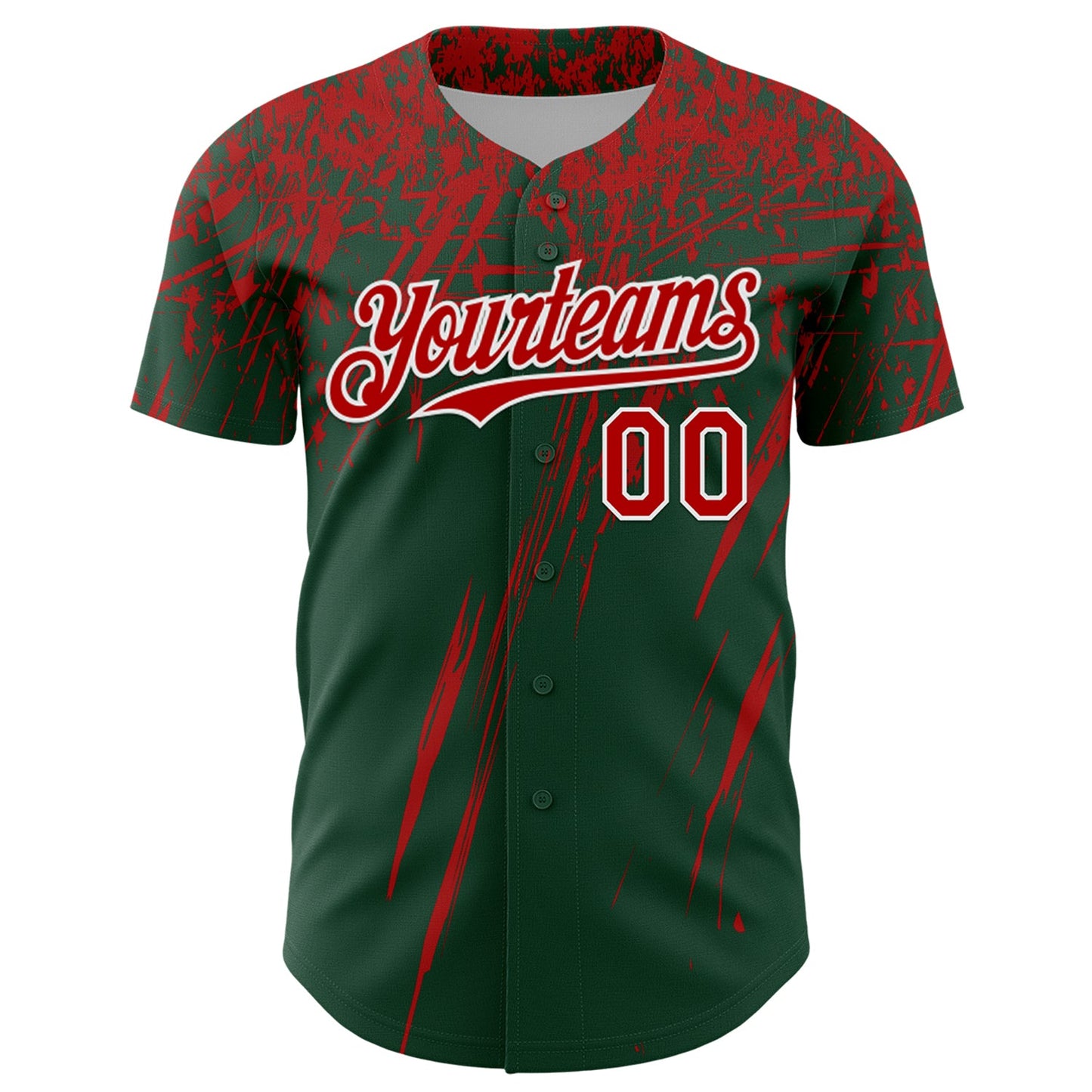 Custom Green Red-White Distressed Scratch Brush Stroke Authentic Baseball Jersey view 2