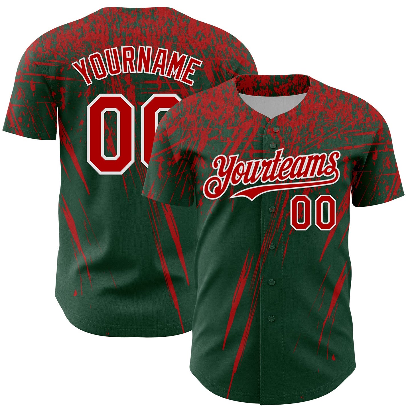 Custom Green Red-White Distressed Scratch Brush Stroke Authentic Baseball Jersey - Main View