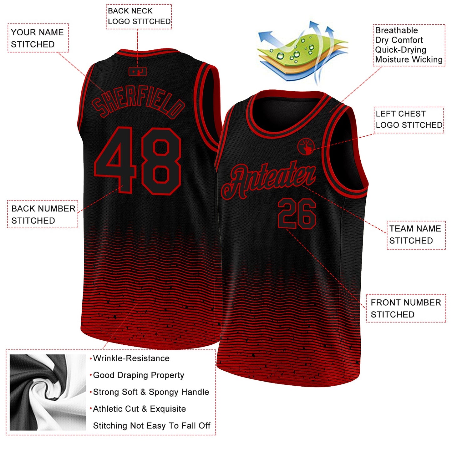 Custom Black Red Fade Fashion Authentic City Edition Basketball Jersey view 2