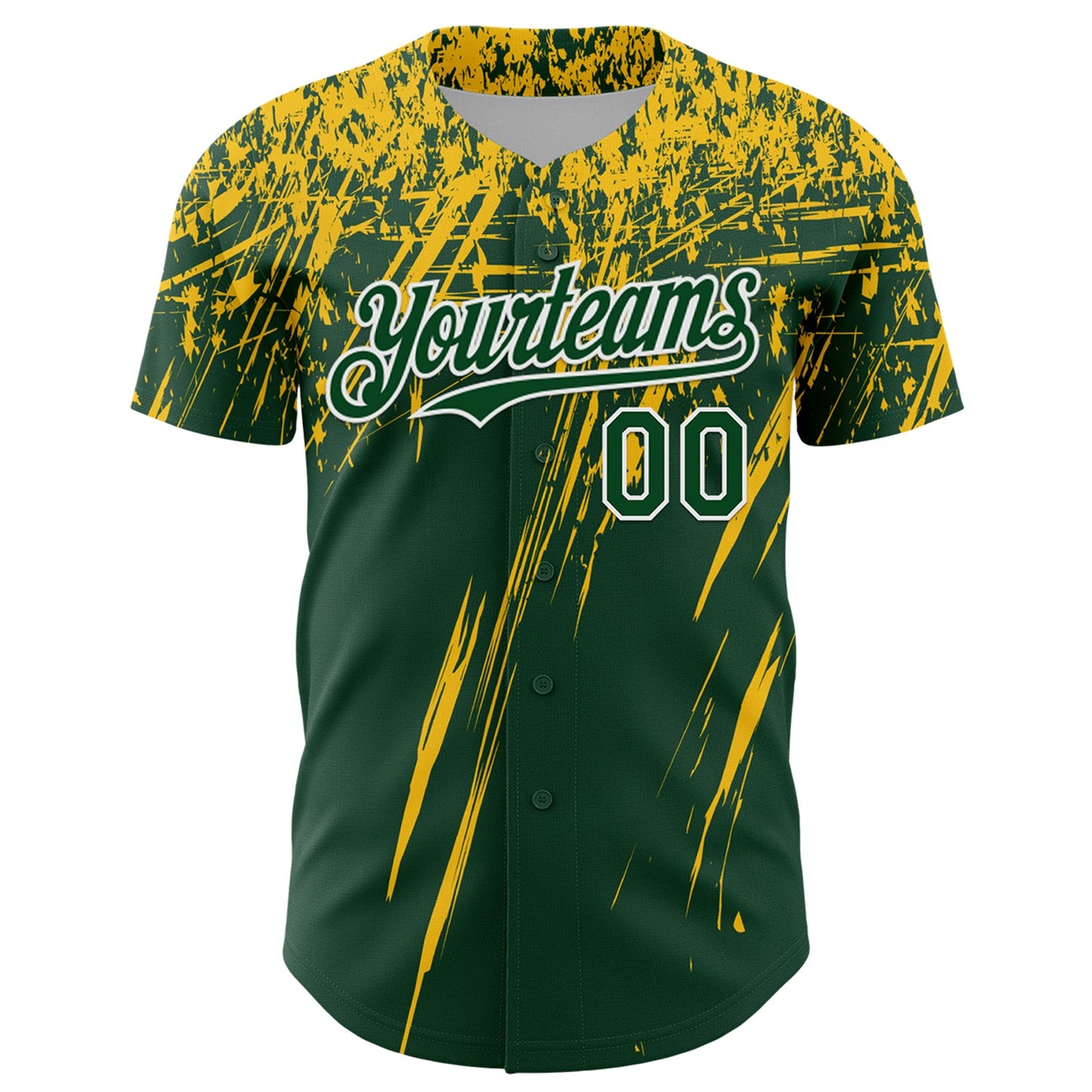 Custom Green Yellow-White Distressed Scratch Brush Stroke Authentic Baseball Jersey view 2