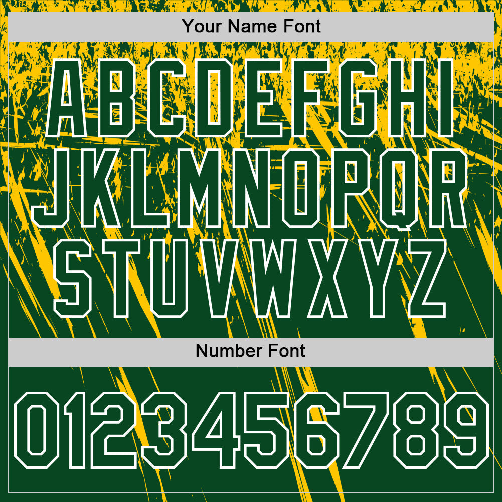 Custom Green Yellow-White Distressed Scratch Brush Stroke Authentic Baseball Jersey view 5
