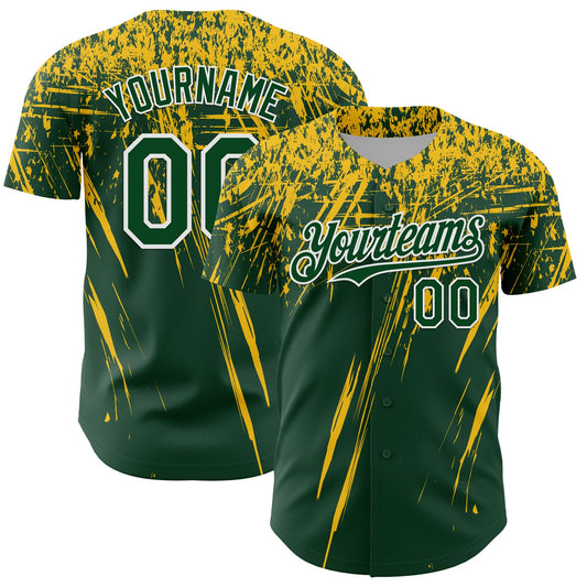 Custom Green Yellow-White Distressed Scratch Brush Stroke Authentic Baseball Jersey - Main View