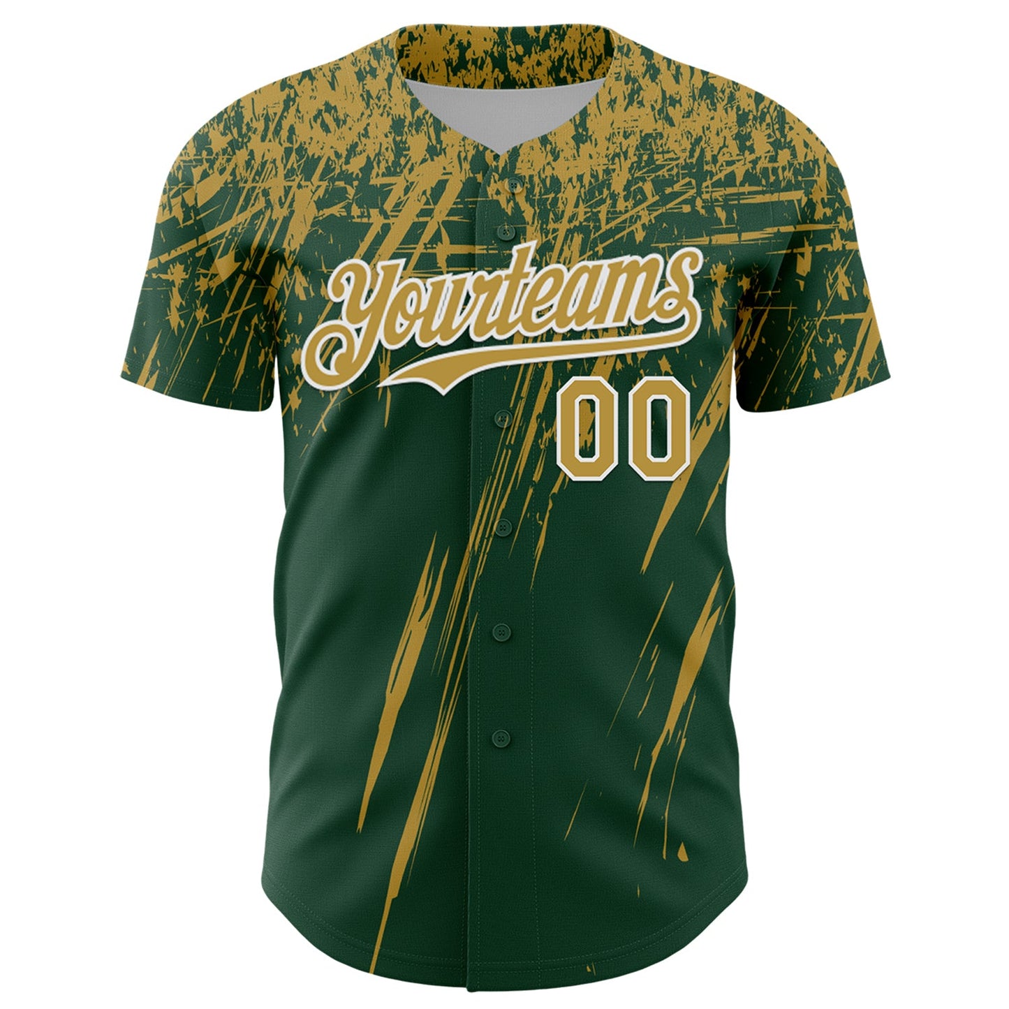 Custom Green Old Gold-White Distressed Scratch Brush Stroke Authentic Baseball Jersey view 2