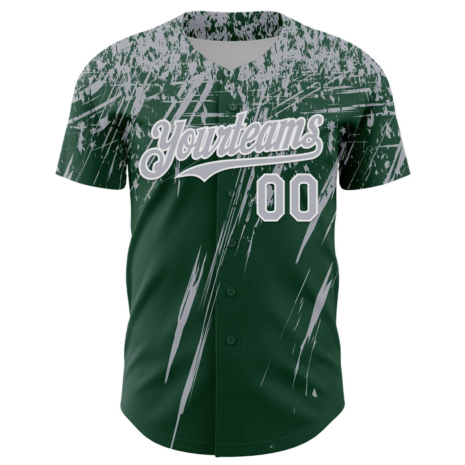 Custom Green Gray-White Distressed Scratch Brush Stroke Authentic Baseball Jersey view 2