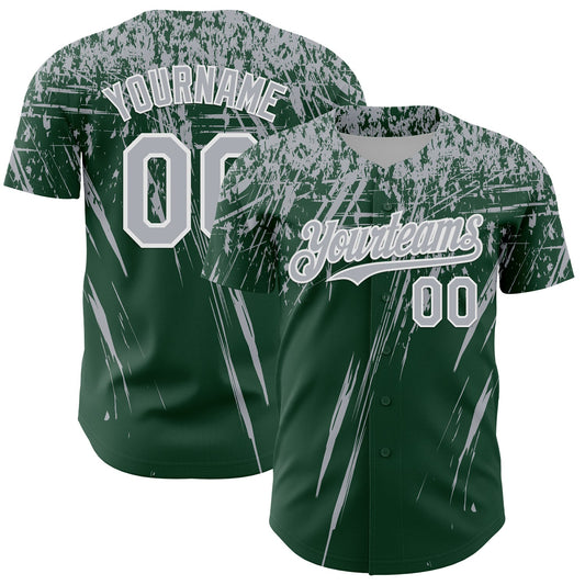 Custom Green Gray-White Distressed Scratch Brush Stroke Authentic Baseball Jersey - Main View
