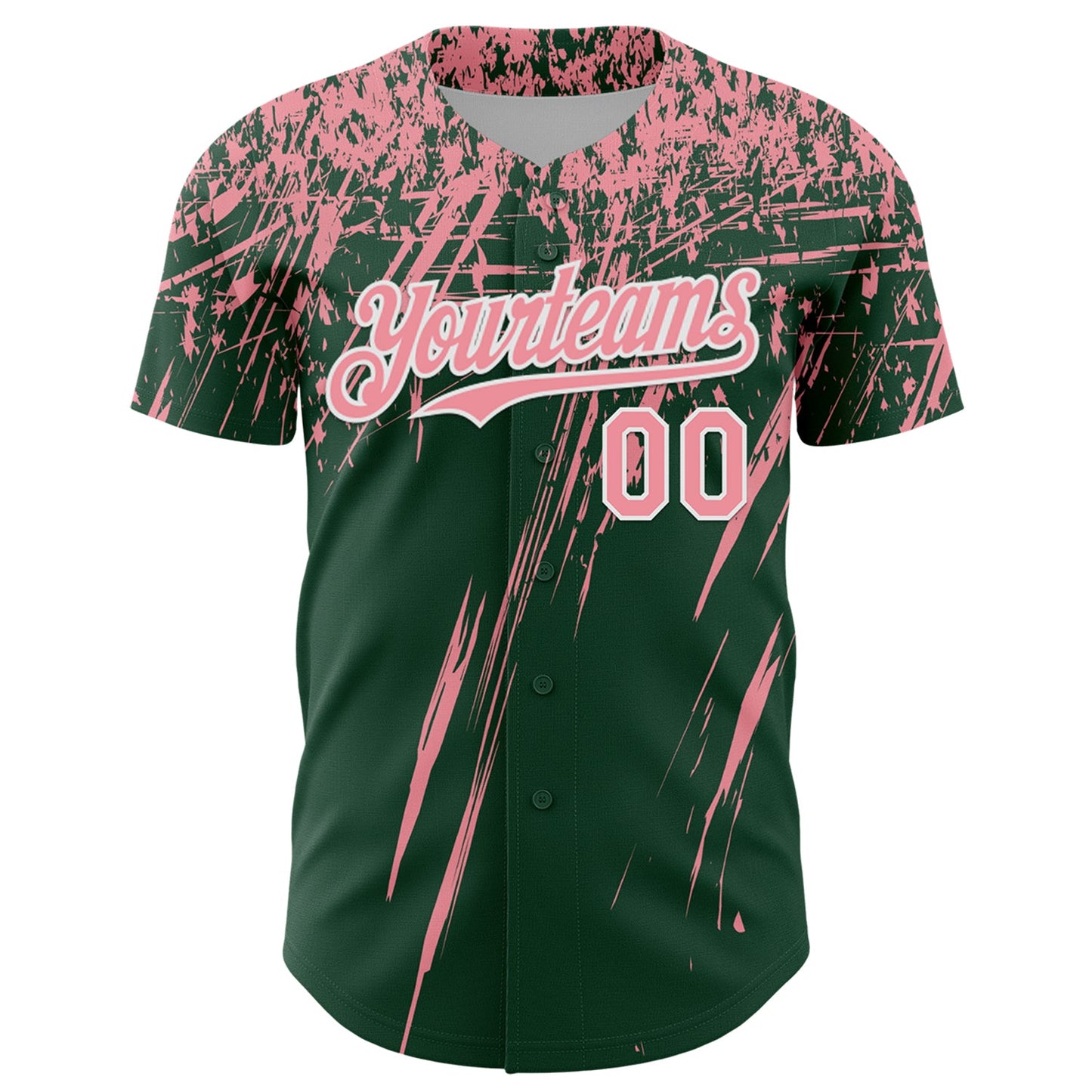 Custom Green Medium Pink-White Distressed Scratch Brush Stroke Authentic Baseball Jersey view 2