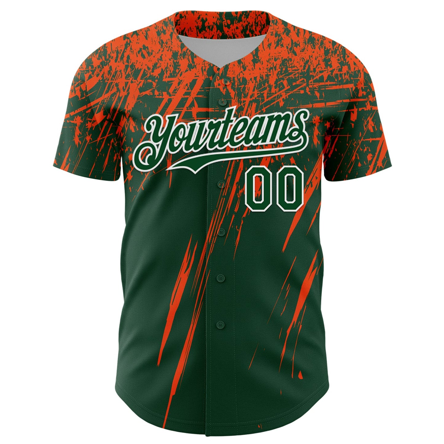Custom Green Orange-White Distressed Scratch Brush Stroke Authentic Baseball Jersey view 2