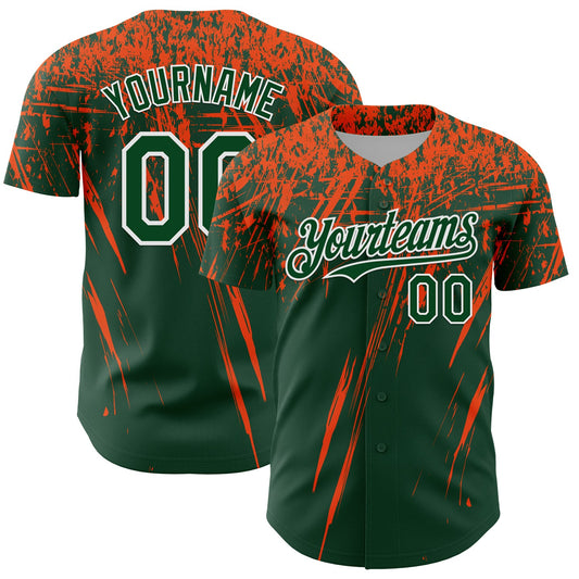 Custom Green Orange-White Distressed Scratch Brush Stroke Authentic Baseball Jersey - Main View