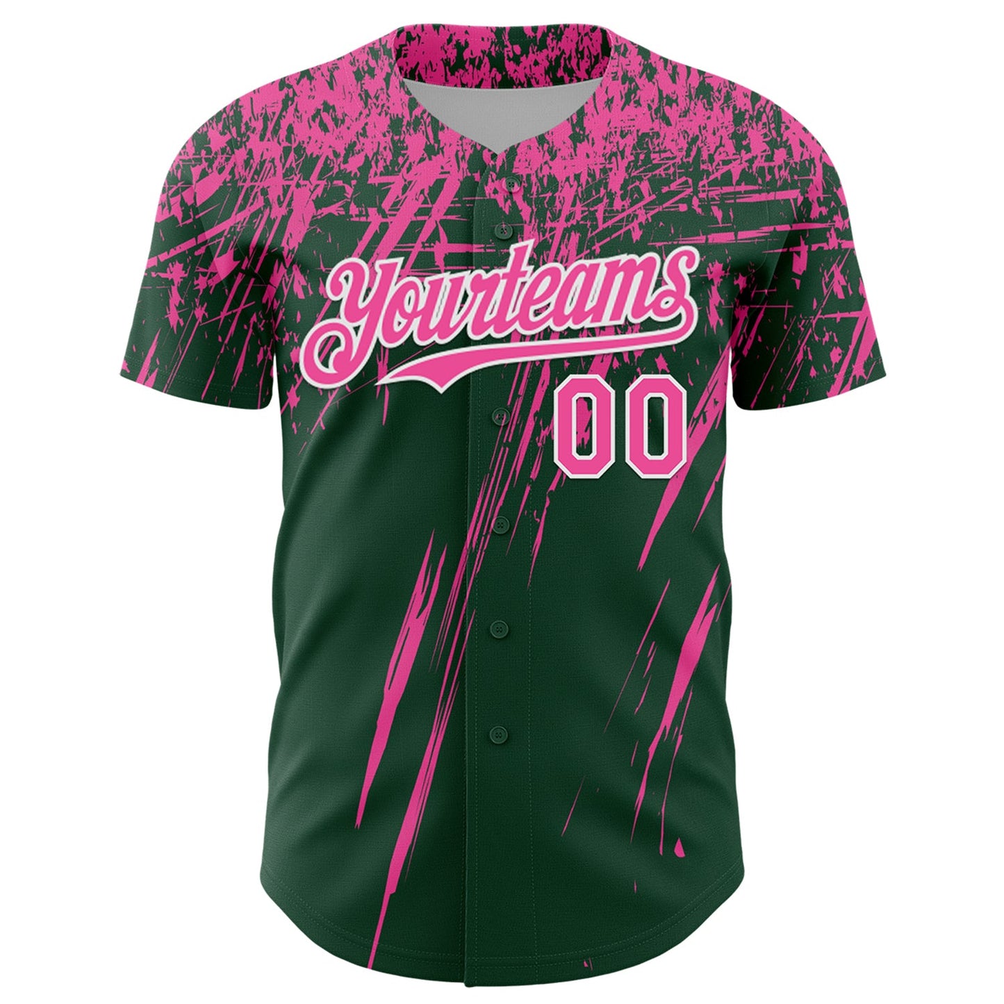 Custom Green Pink-White Distressed Scratch Brush Stroke Authentic Baseball Jersey view 2