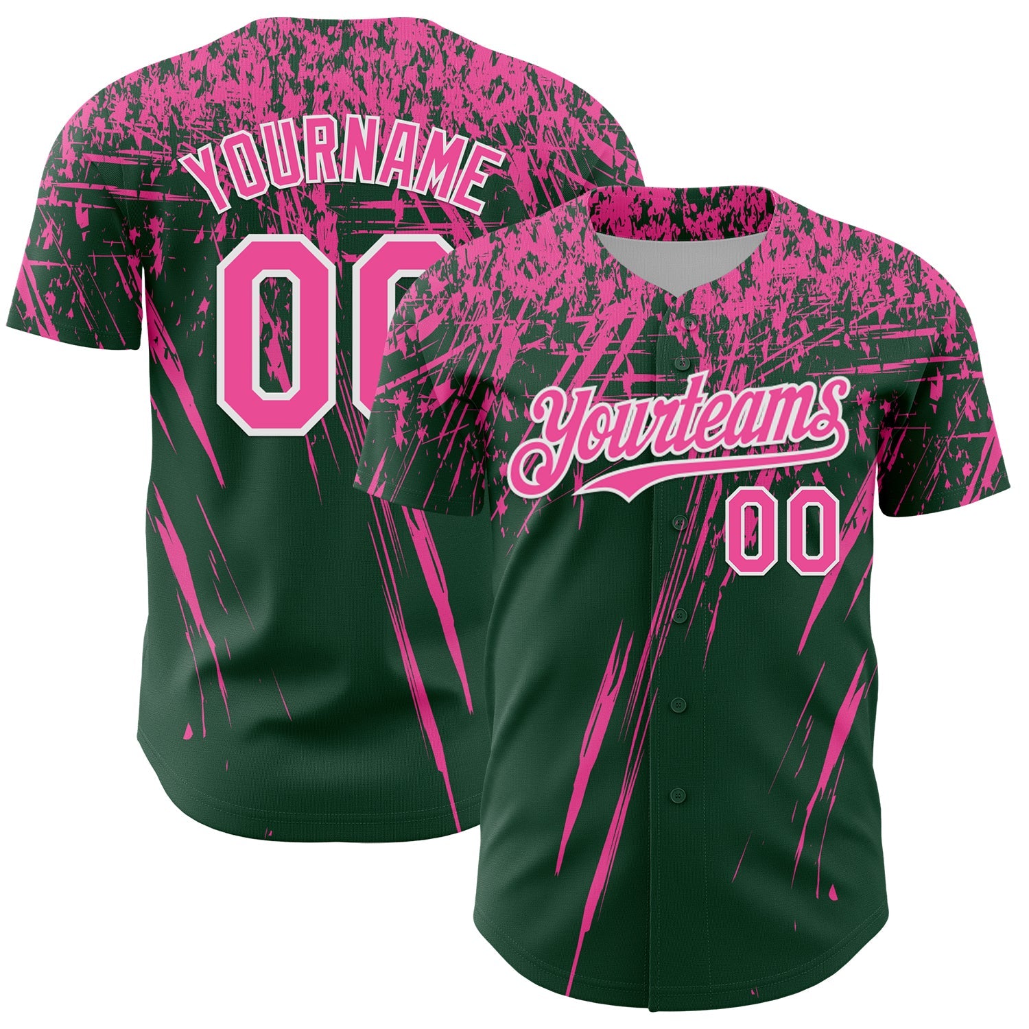 Custom Green Pink-White Distressed Scratch Brush Stroke Authentic Baseball Jersey - Main View