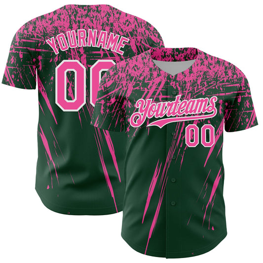 Custom Green Pink-White Distressed Scratch Brush Stroke Authentic Baseball Jersey - Main View