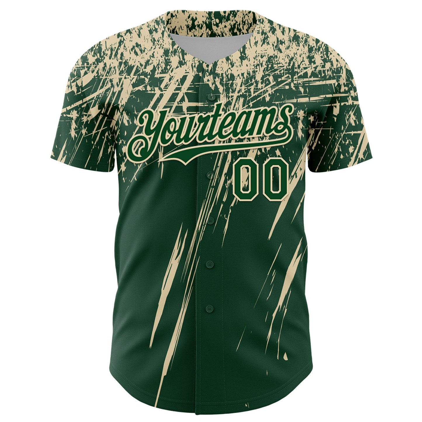 Custom Green Cream Distressed Scratch Brush Stroke Authentic Baseball Jersey view 2