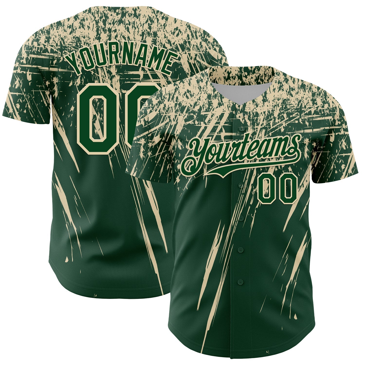 Custom Green Cream Distressed Scratch Brush Stroke Authentic Baseball Jersey - Main View