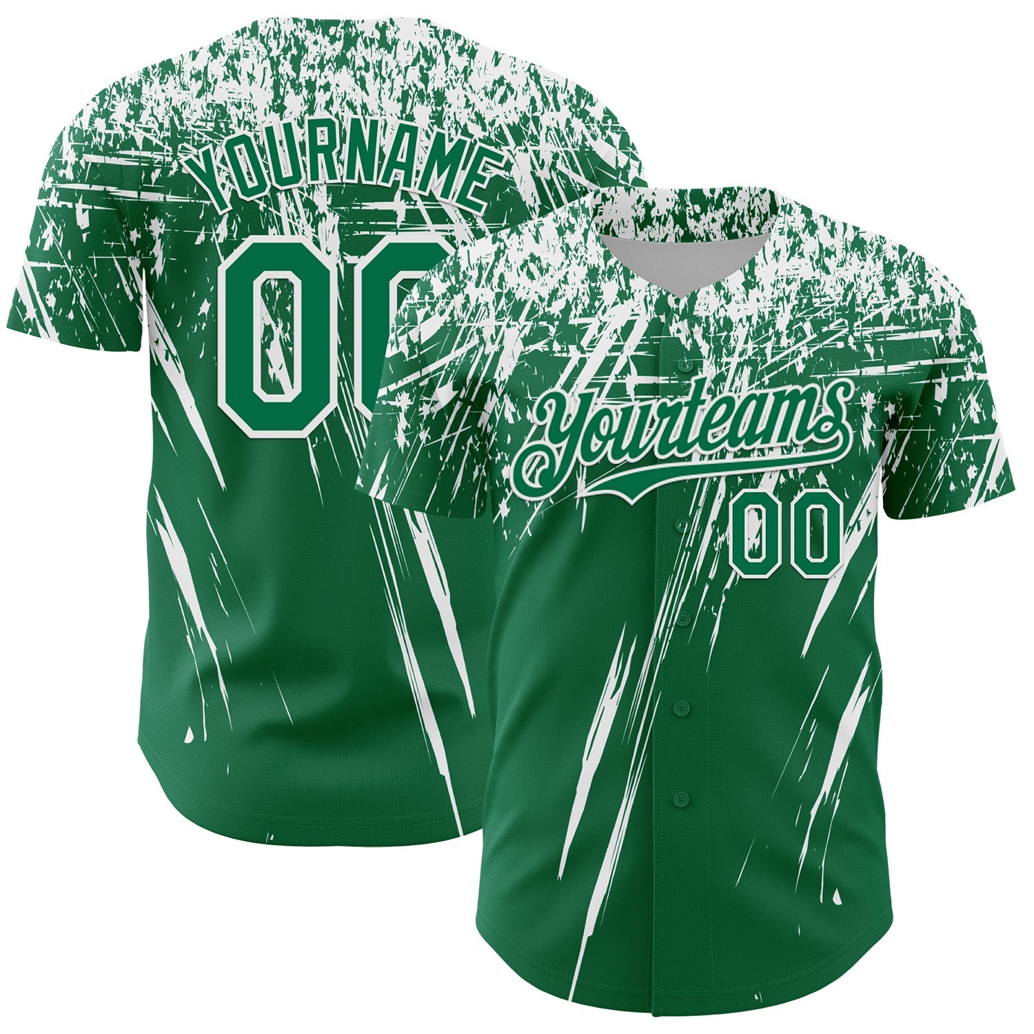 Custom Kelly Green White Distressed Scratch Brush Stroke Authentic Baseball Jersey - Main View