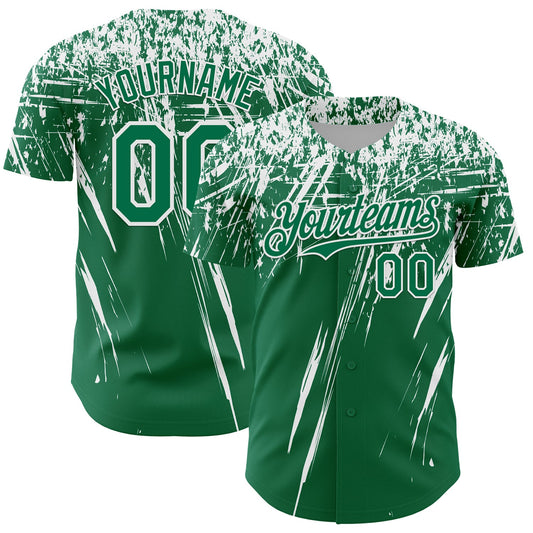 Custom Kelly Green White Distressed Scratch Brush Stroke Authentic Baseball Jersey - Main View