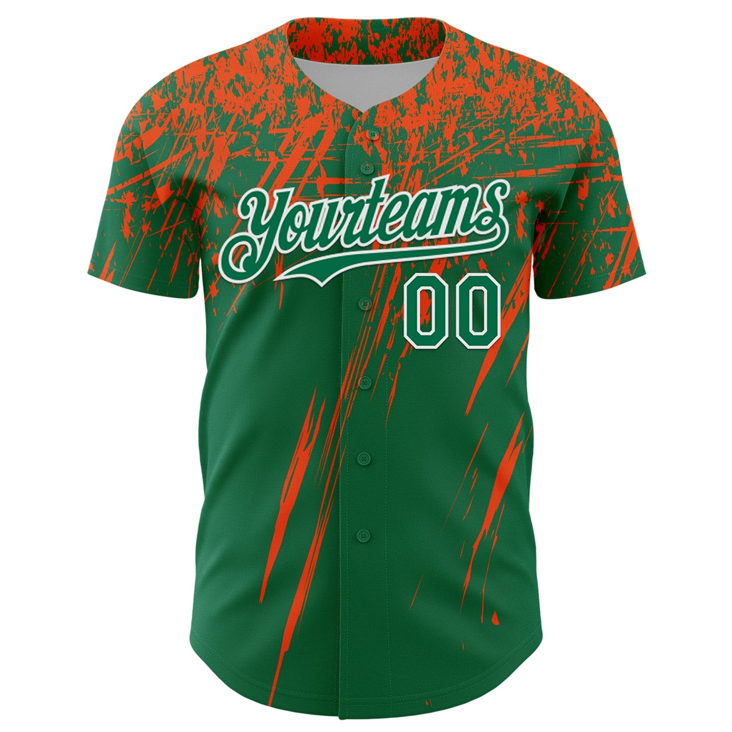 Custom Kelly Green Orange-White Distressed Scratch Brush Stroke Authentic Baseball Jersey view 2