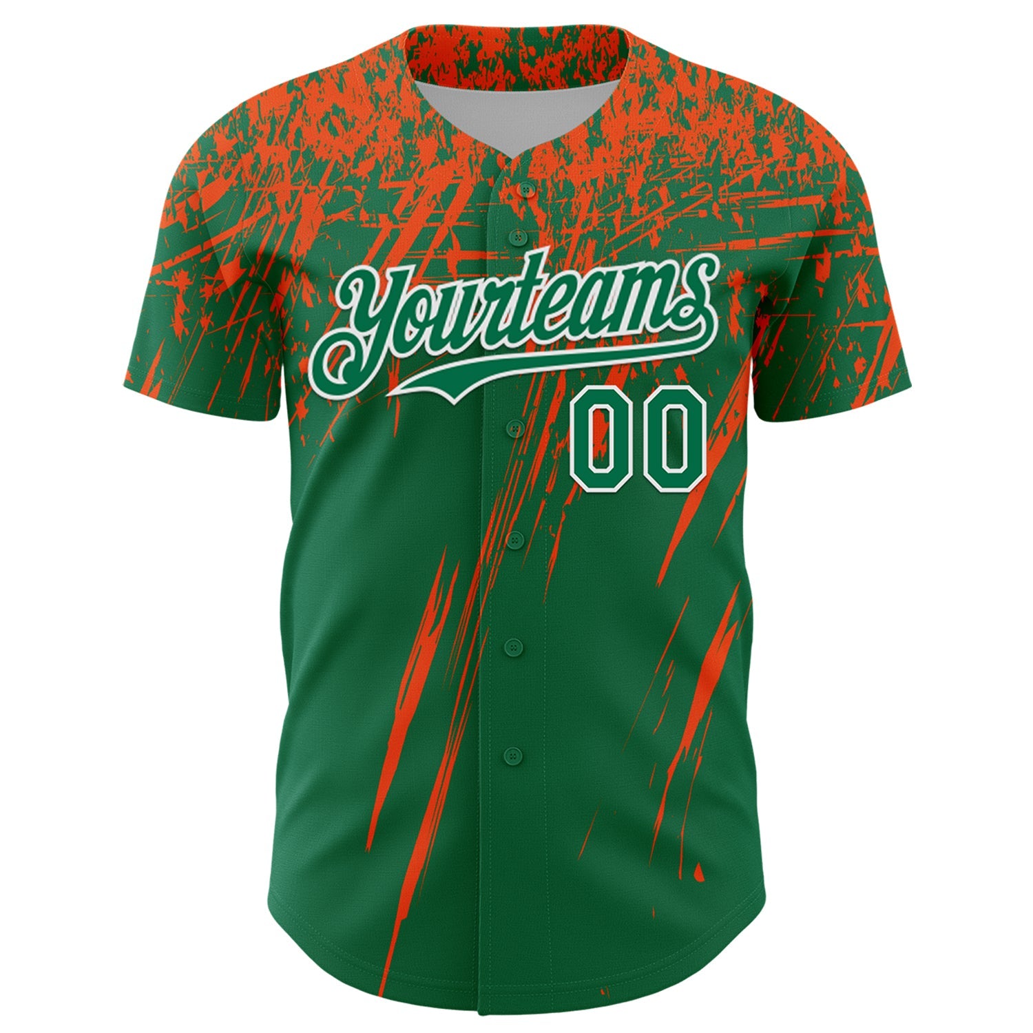 Custom Kelly Green Orange-White Distressed Scratch Brush Stroke Authentic Baseball Jersey view 2