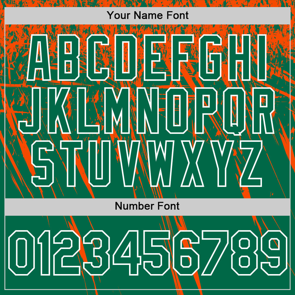 Custom Kelly Green Orange-White Distressed Scratch Brush Stroke Authentic Baseball Jersey view 5