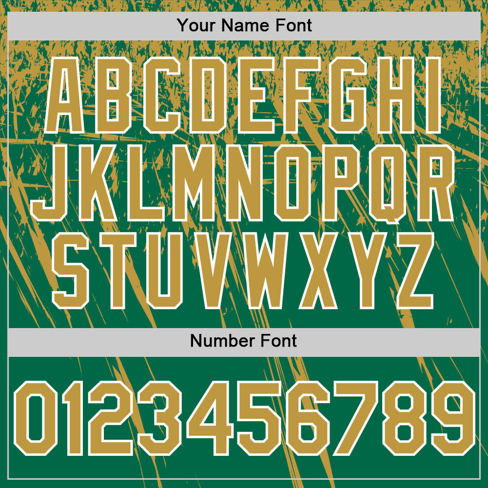 Custom Kelly Green Old Gold-White Distressed Scratch Brush Stroke Authentic Baseball Jersey view 5