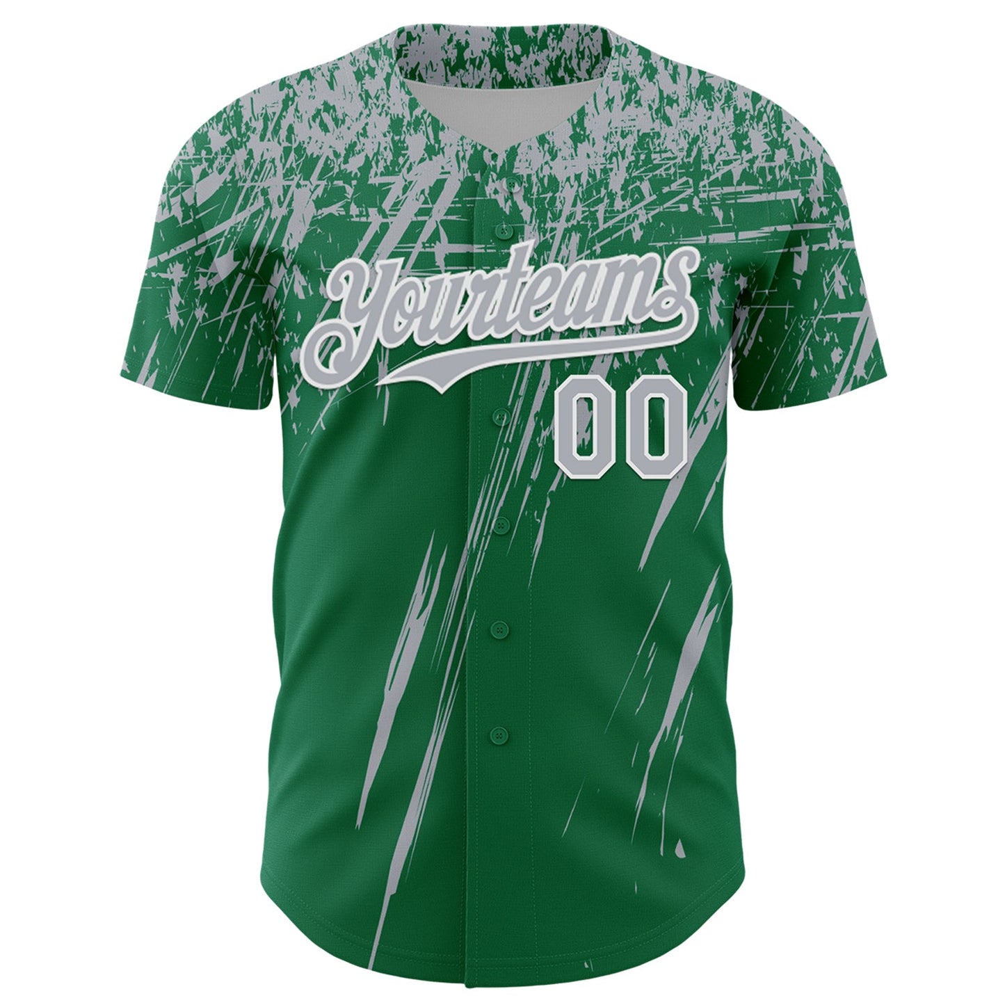Custom Kelly Green Gray-White Distressed Scratch Brush Stroke Authentic Baseball Jersey view 2