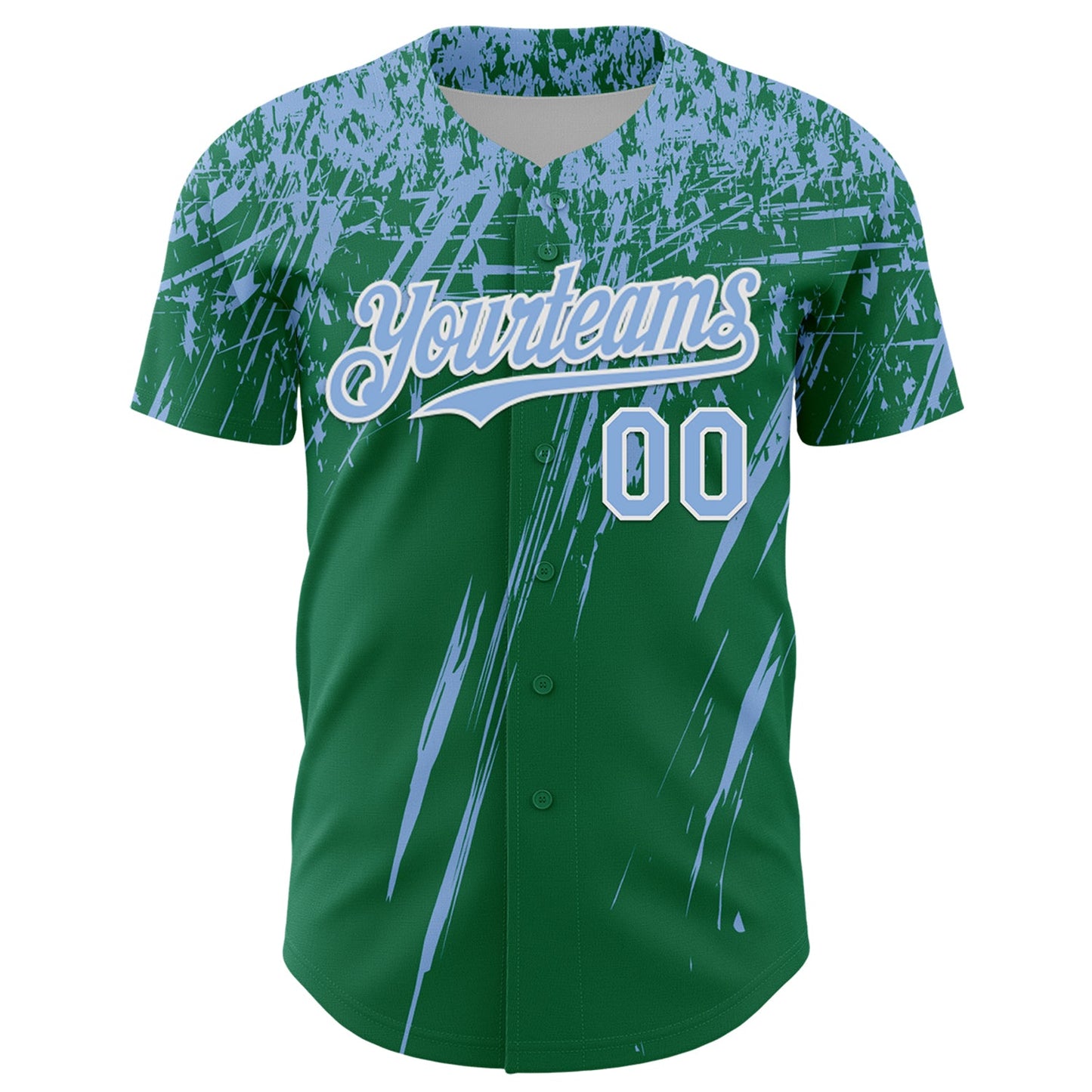Custom Kelly Green Light Blue-White Distressed Scratch Brush Stroke Authentic Baseball Jersey view 2