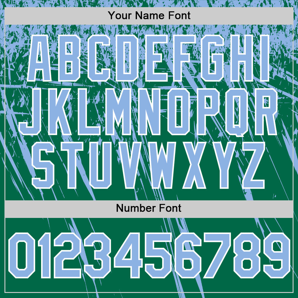Custom Kelly Green Light Blue-White Distressed Scratch Brush Stroke Authentic Baseball Jersey view 5