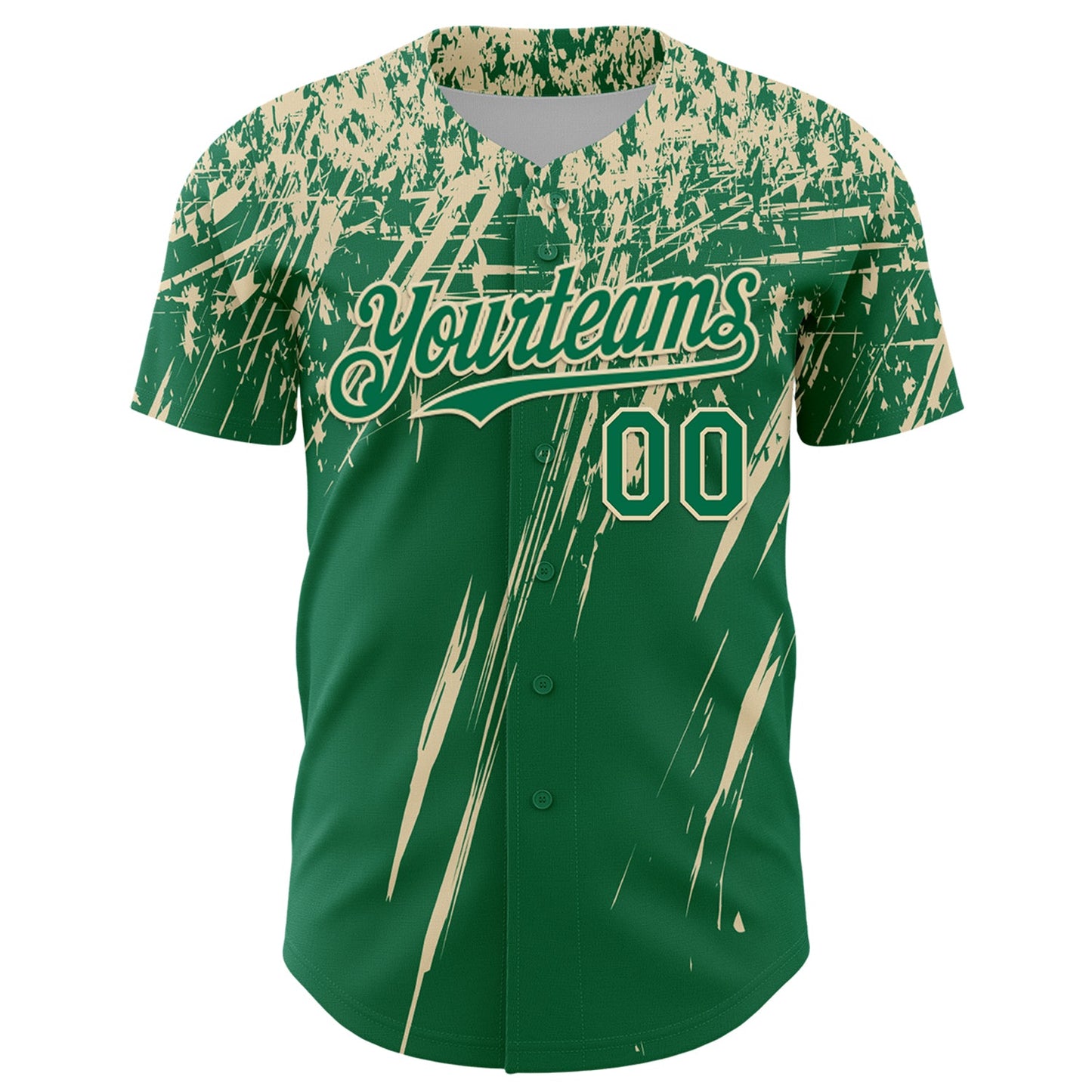Custom Kelly Green Cream Distressed Scratch Brush Stroke Authentic Baseball Jersey view 2