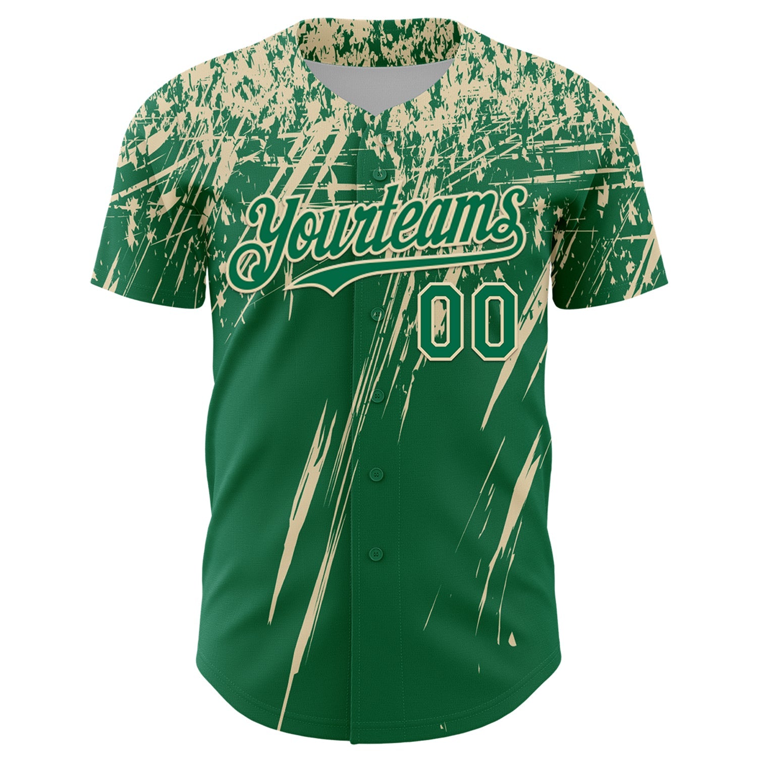 Custom Kelly Green Cream Distressed Scratch Brush Stroke Authentic Baseball Jersey view 2