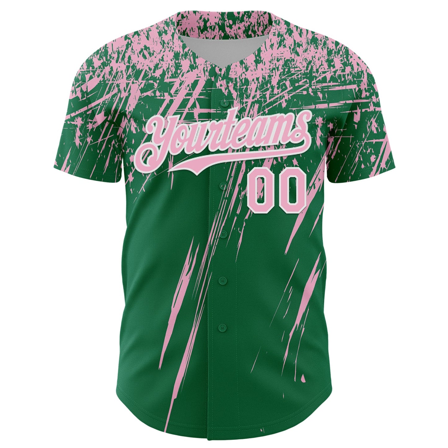 Custom Kelly Green Light Pink-White Distressed Scratch Brush Stroke Authentic Baseball Jersey view 2