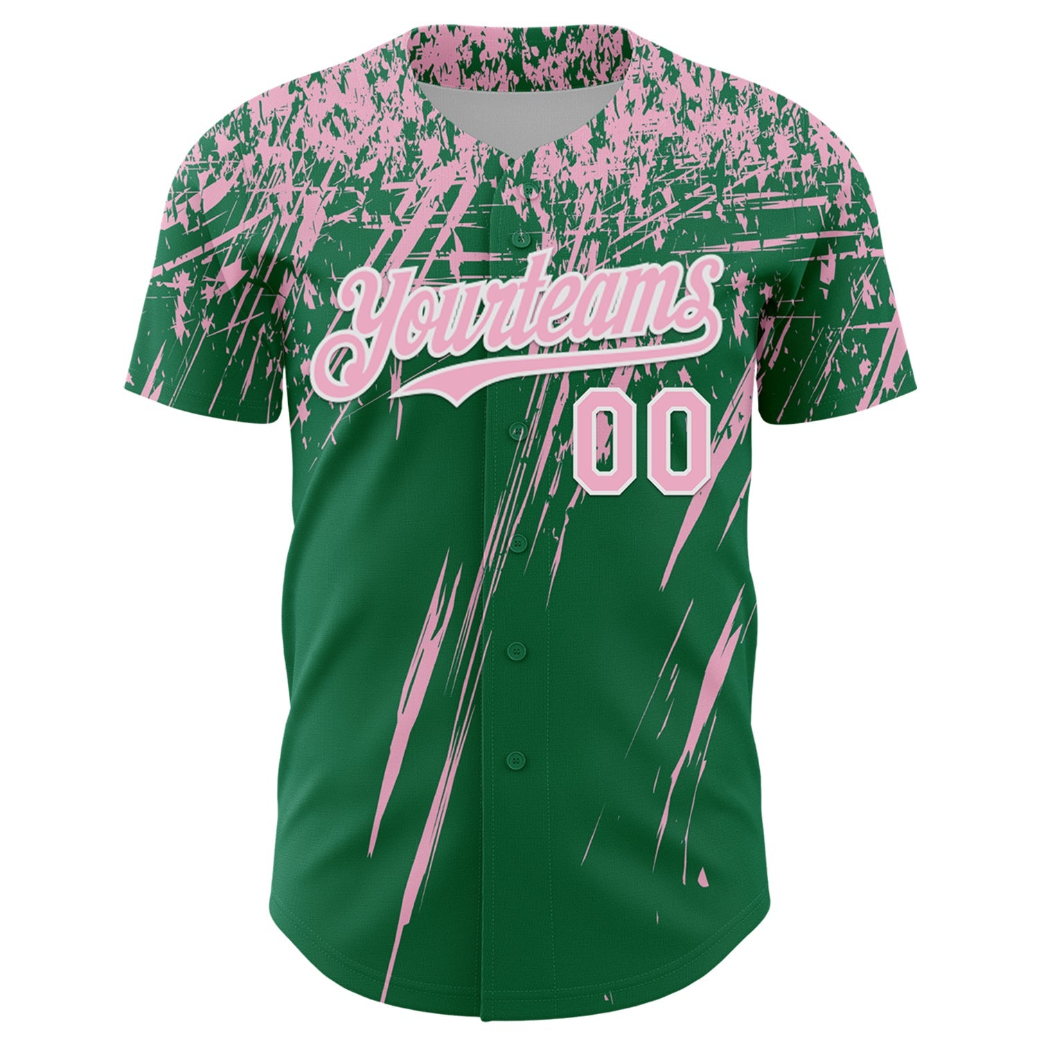 Custom Kelly Green Light Pink-White Distressed Scratch Brush Stroke Authentic Baseball Jersey view 2