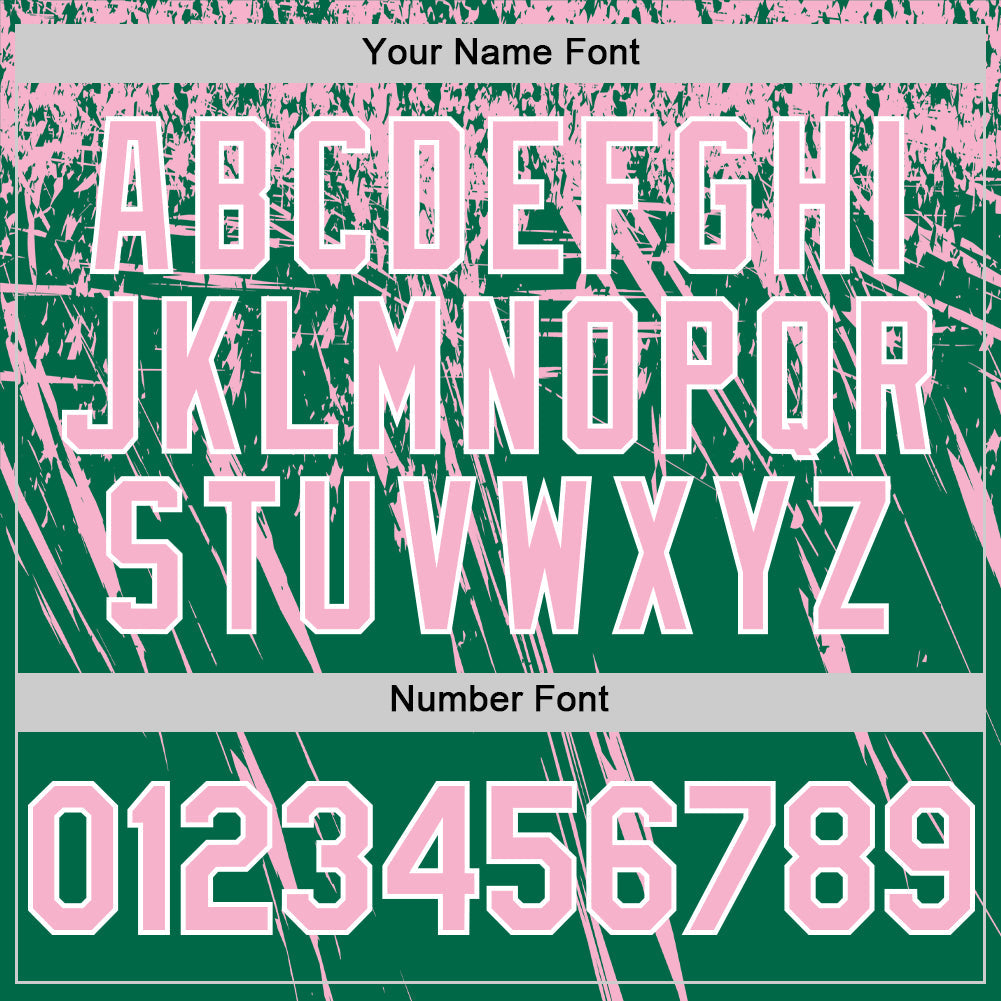 Custom Kelly Green Light Pink-White Distressed Scratch Brush Stroke Authentic Baseball Jersey view 5