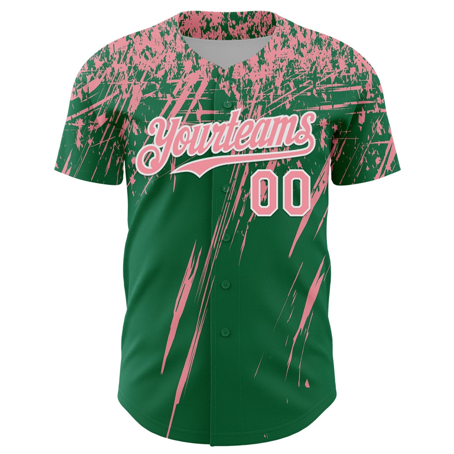 Custom Kelly Green Medium Pink-White Distressed Scratch Brush Stroke Authentic Baseball Jersey view 2