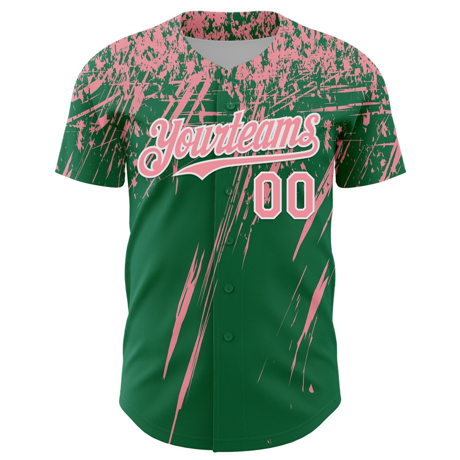 Custom Kelly Green Medium Pink-White Distressed Scratch Brush Stroke Authentic Baseball Jersey view 2