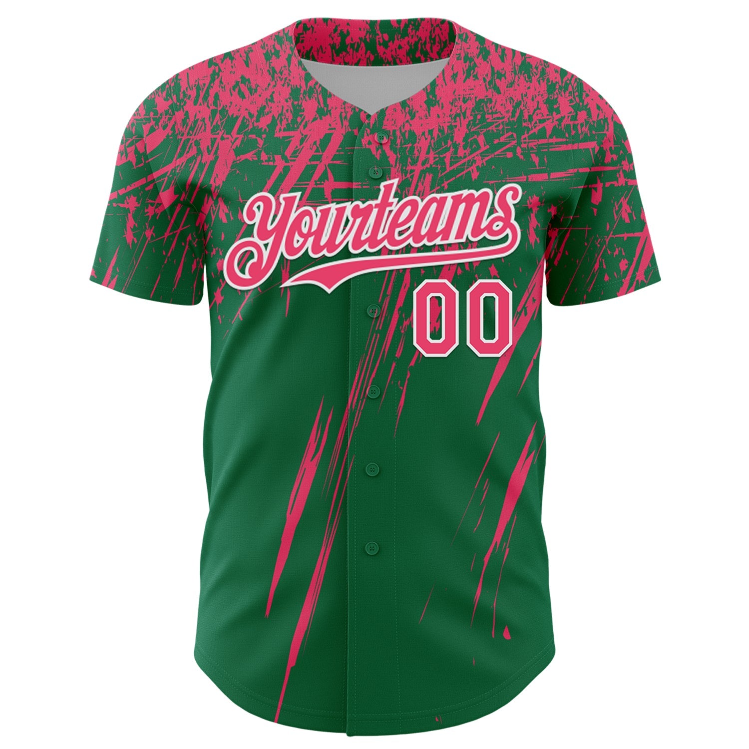 Custom Kelly Green Neon Pink-White Distressed Scratch Brush Stroke Authentic Baseball Jersey view 2