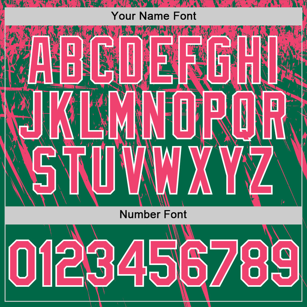 Custom Kelly Green Neon Pink-White Distressed Scratch Brush Stroke Authentic Baseball Jersey view 5