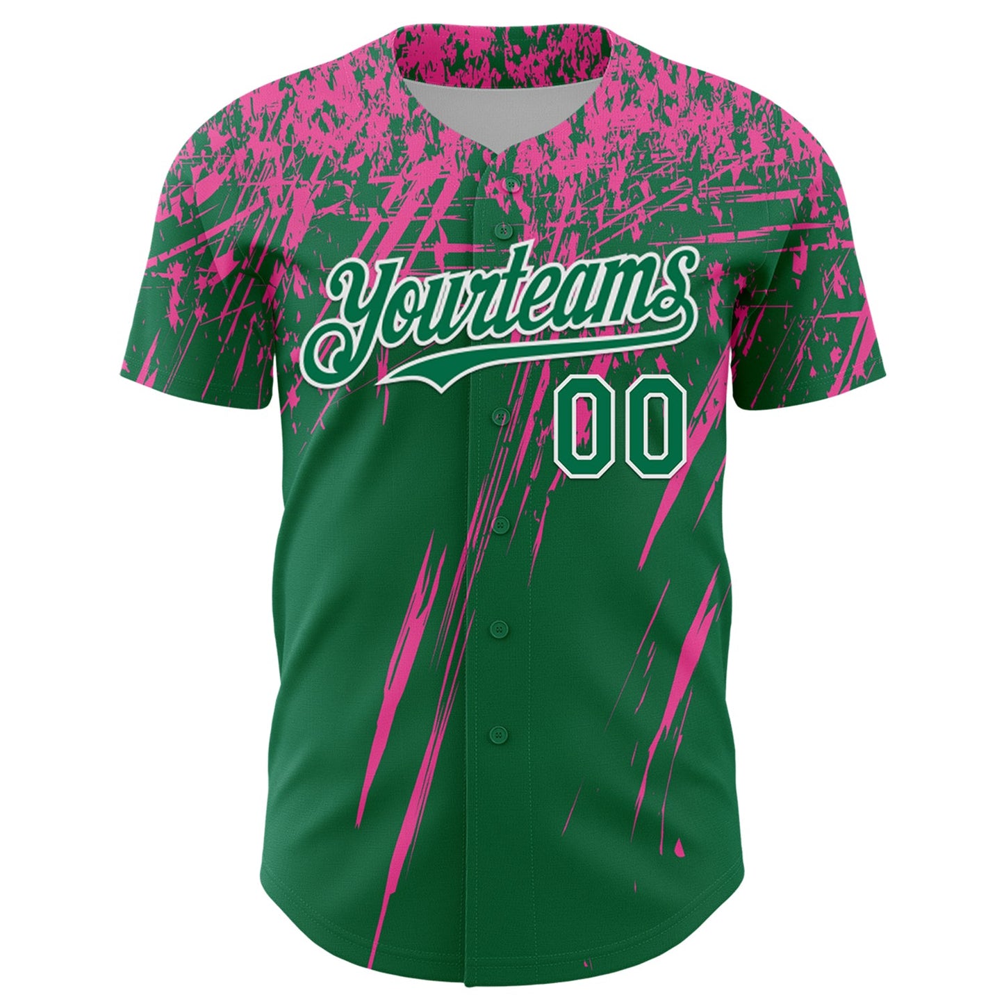 Custom Kelly Green Pink-White Distressed Scratch Brush Stroke Authentic Baseball Jersey view 2