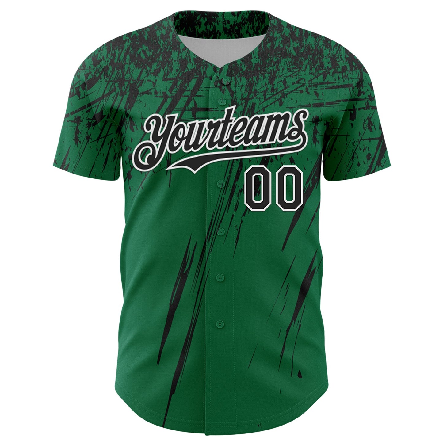 Custom Kelly Green Black-White Distressed Scratch Brush Stroke Authentic Baseball Jersey view 2