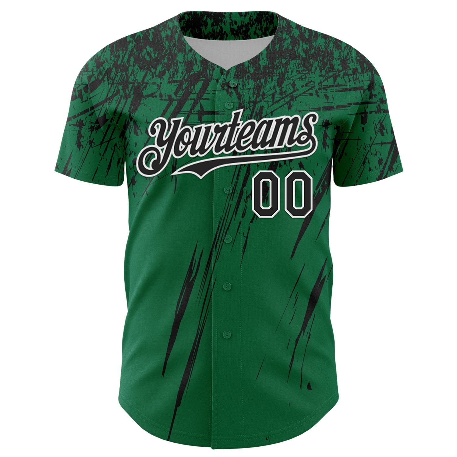 Custom Kelly Green Black-White Distressed Scratch Brush Stroke Authentic Baseball Jersey view 2