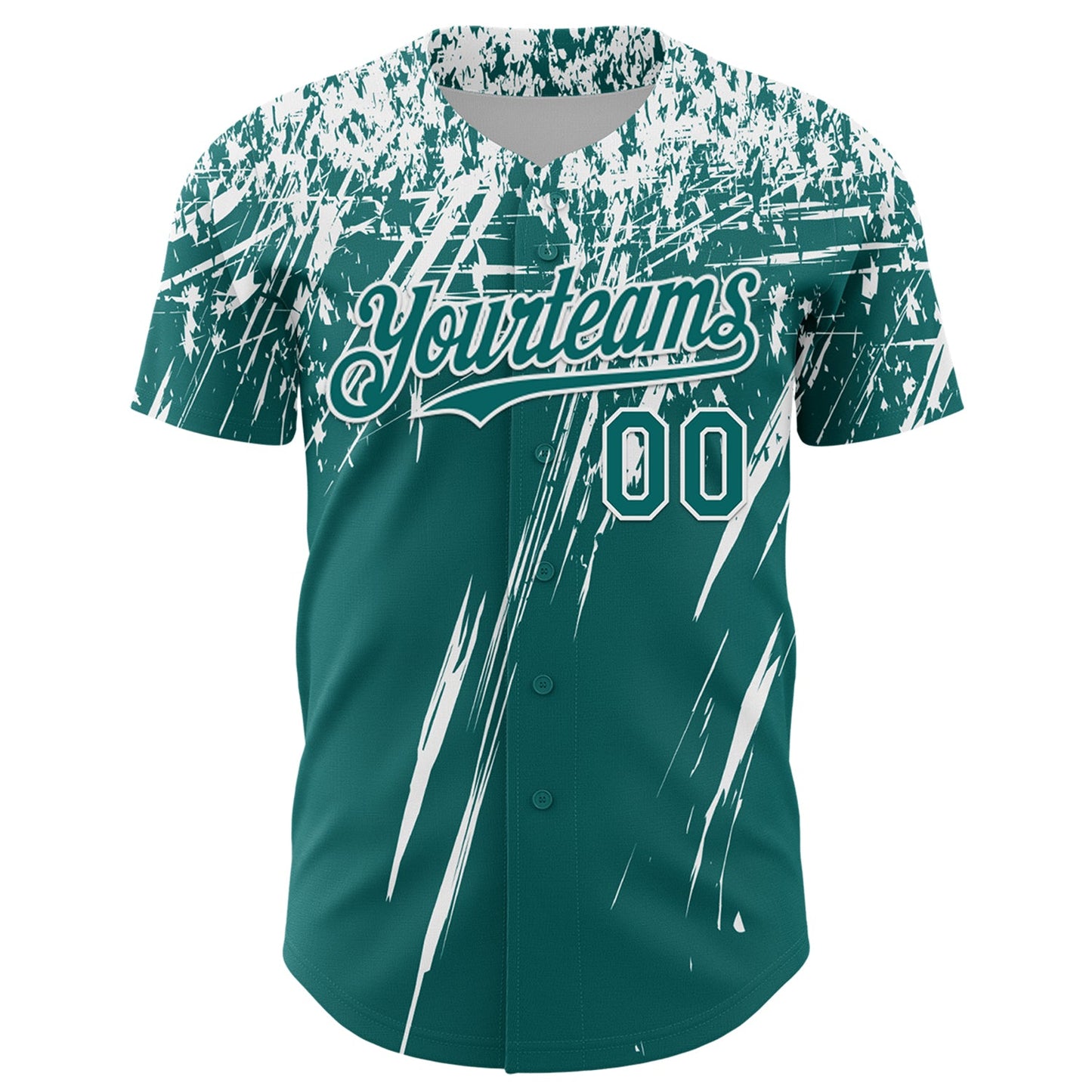 Custom Teal White Distressed Scratch Brush Stroke Authentic Baseball Jersey view 2