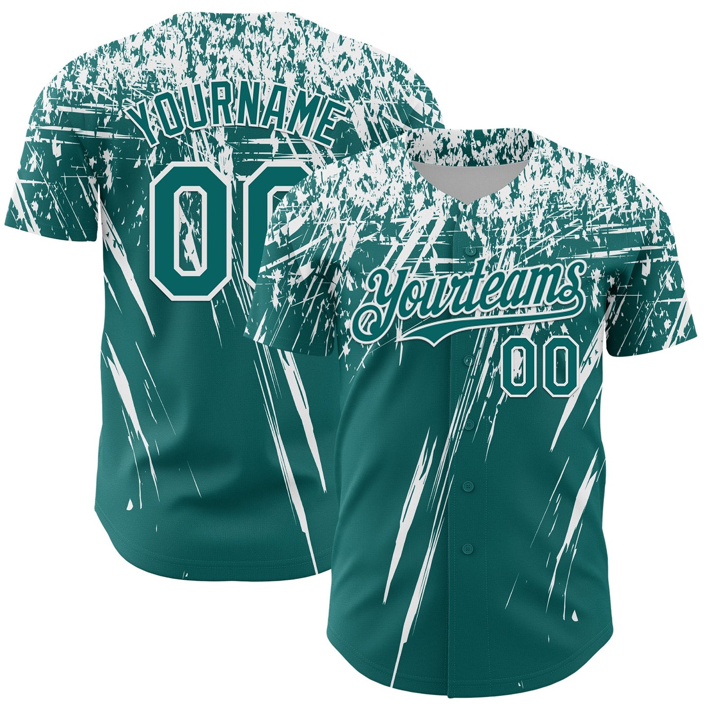 Custom Teal White Distressed Scratch Brush Stroke Authentic Baseball Jersey - Main View