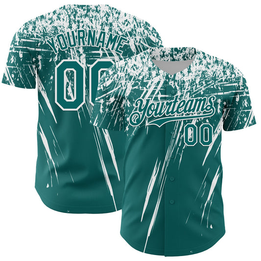 Custom Teal White Distressed Scratch Brush Stroke Authentic Baseball Jersey - Main View